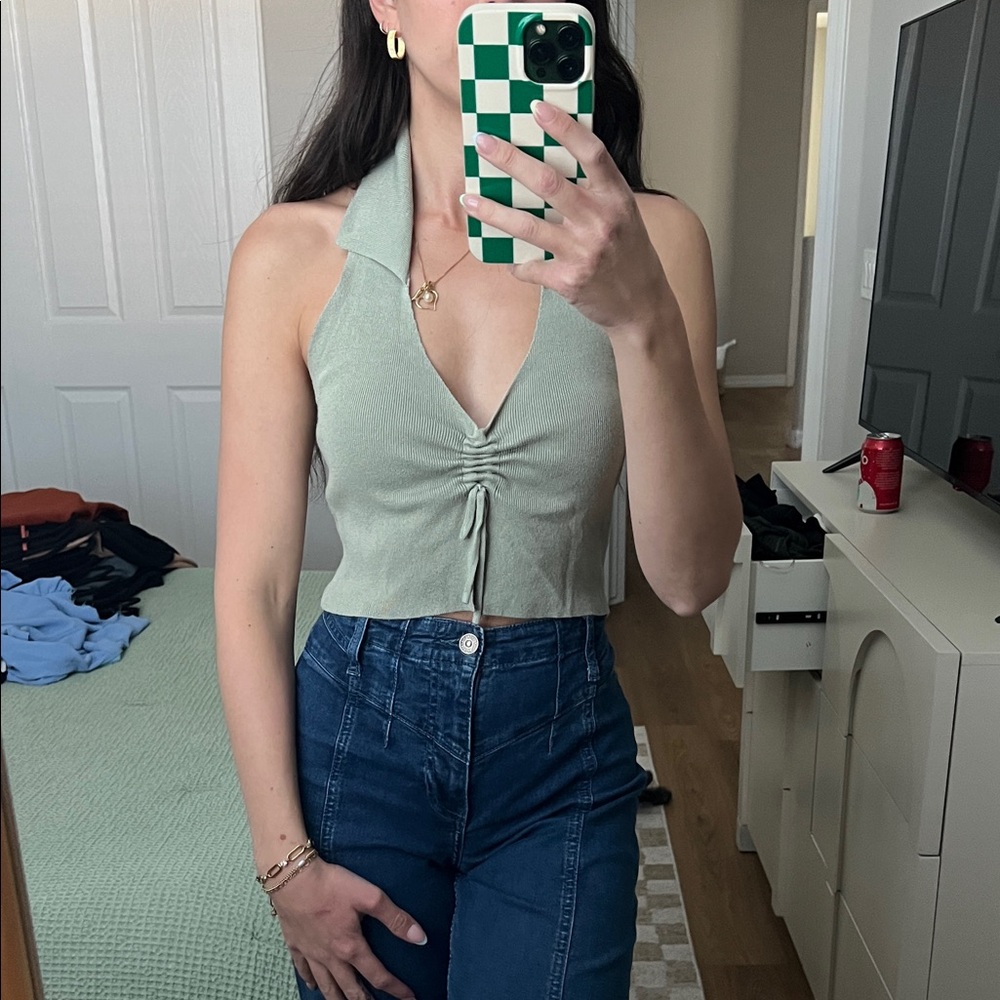Elegant Light Green Halter Crop Top